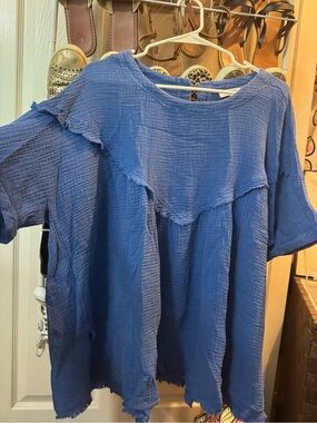 Women's Blue Gauze Casual Top